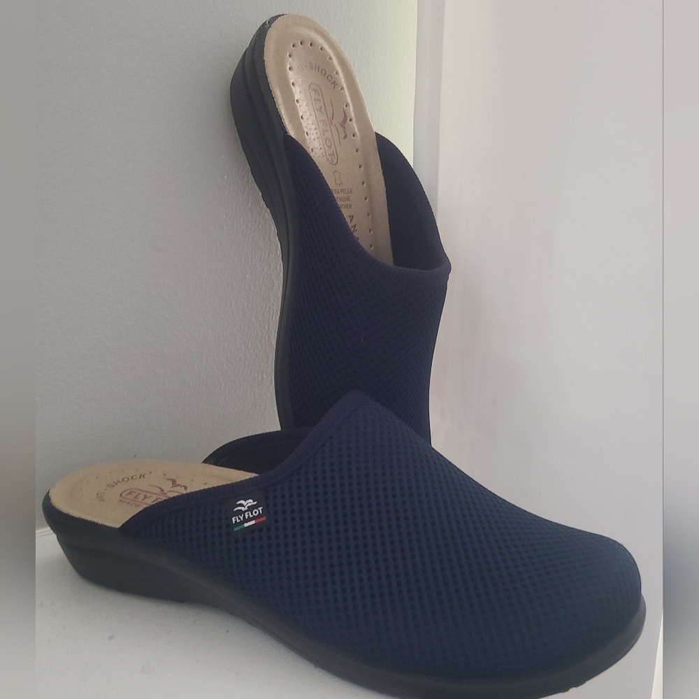 Fly Flot Navy Blue Slip On Mesh Top Clogs Womens Size 9